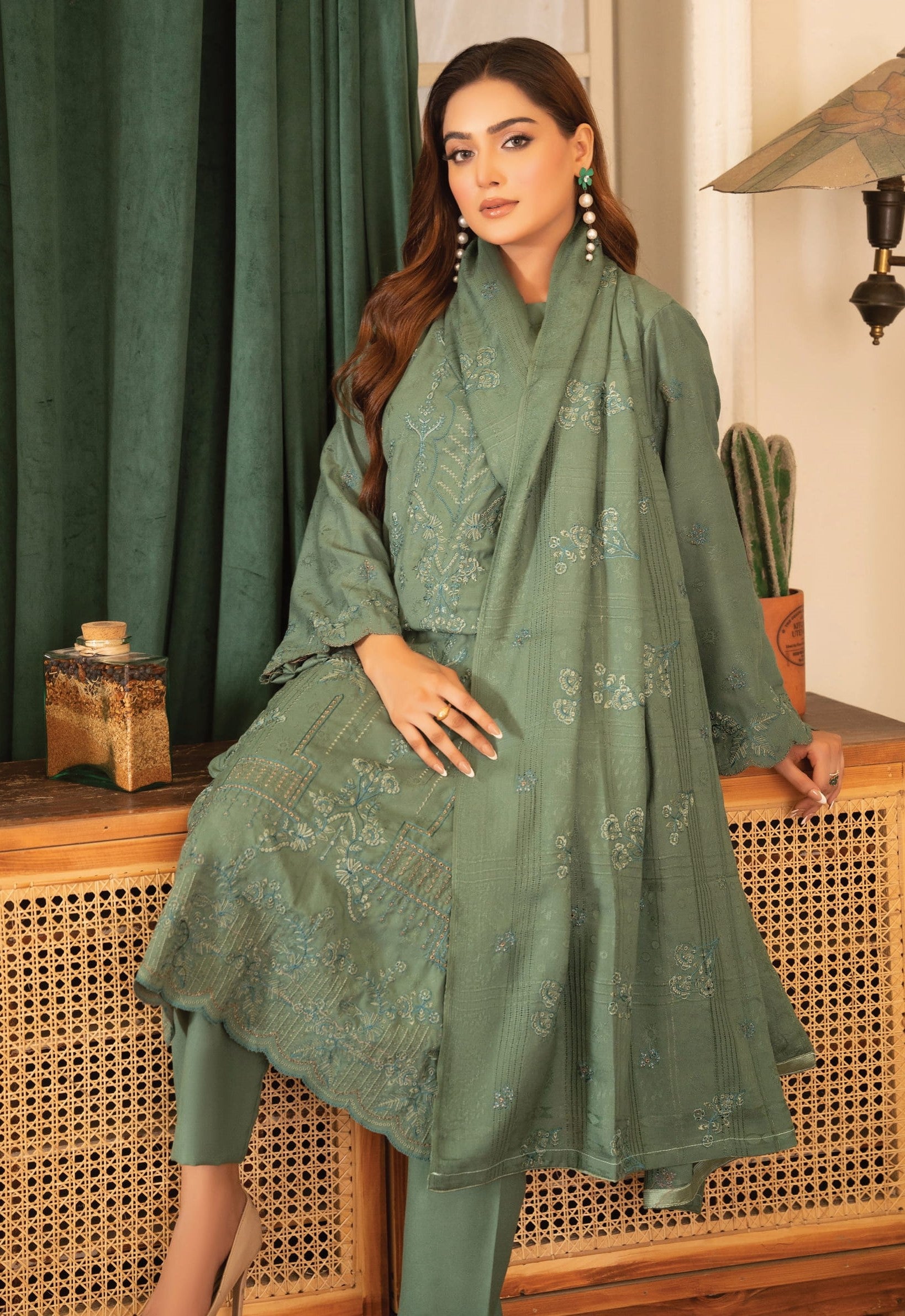 NOORAIN-3 Piece Embroidered Slub Sweet Peach (Unstitched)