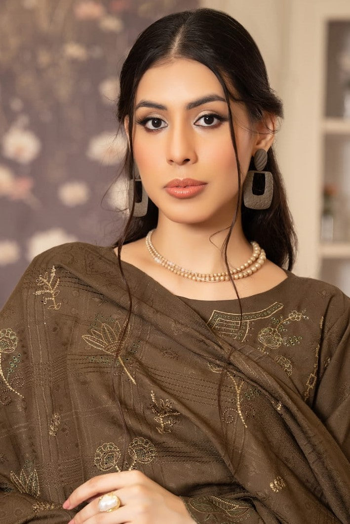 NOORAIN-3 Piece Embroidered Slub Sweet Peach (Unstitched)