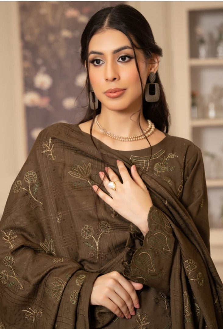 NOORAIN-3 Piece Embroidered Slub Sweet Peach (Unstitched)