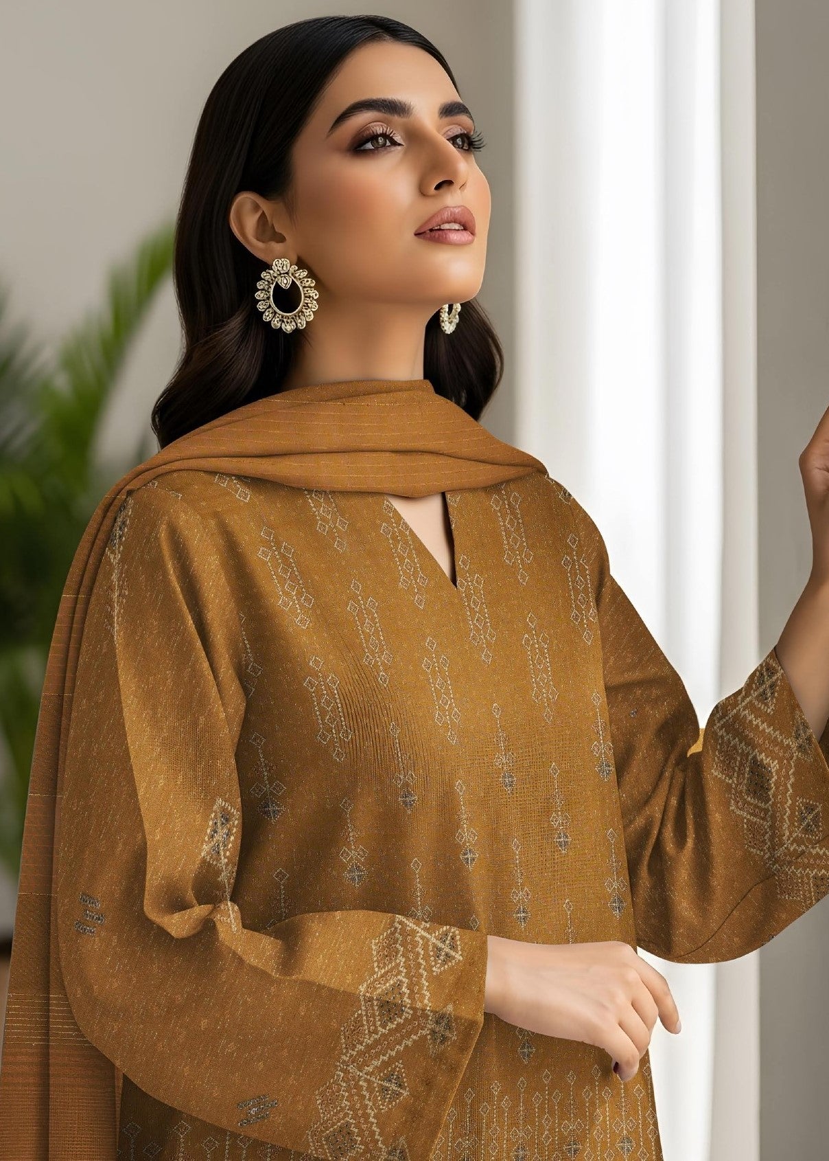 RESHAM-3 Piece Embroidered Sweet Masoori Peach (Unstitched)