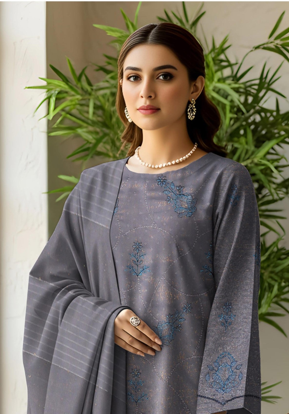 RESHAM-3 Piece Embroidered Sweet Masoori Peach (Unstitched)