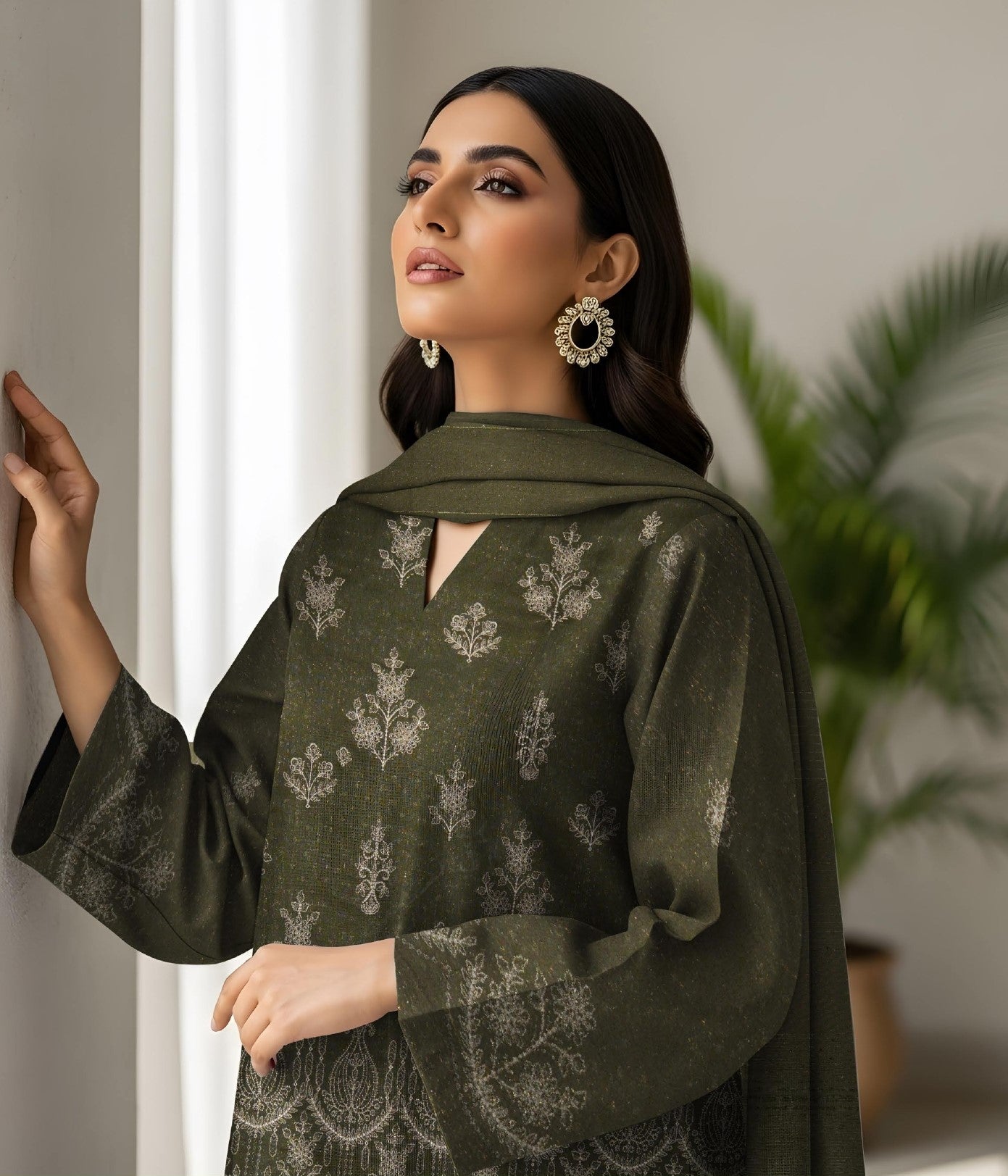 RESHAM-3 Piece Embroidered Sweet Masoori Peach (Unstitched)