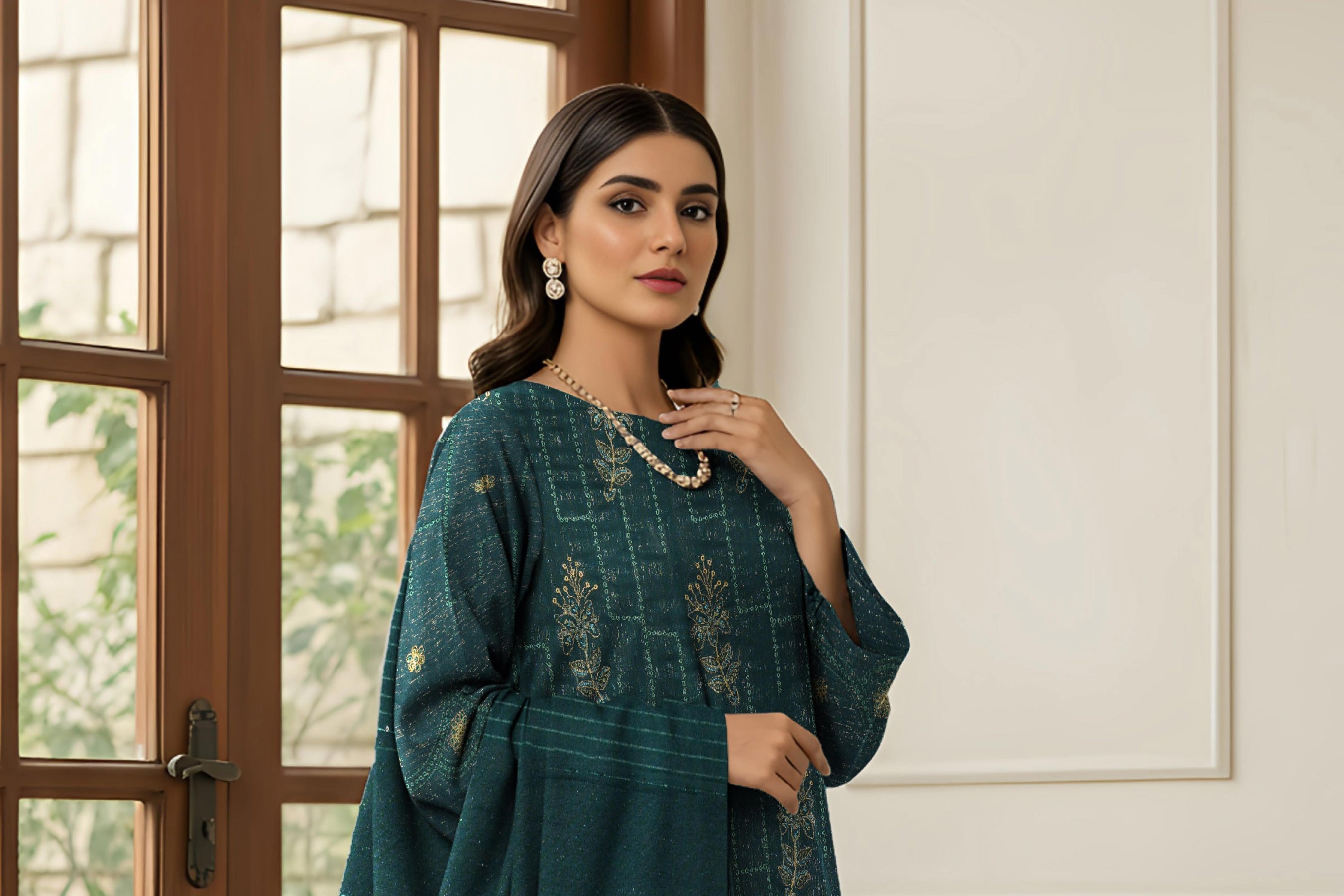 RESHAM-3 Piece Embroidered Sweet Masoori Peach (Unstitched)