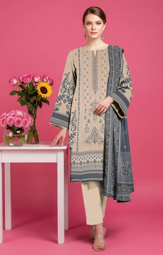 KHAADI-3 Piece Embroidered Dhanak (Unstitched)