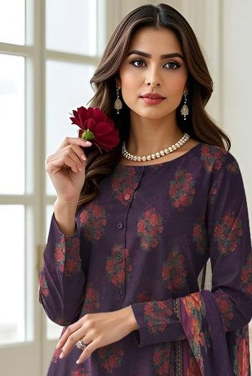AYZEL-3 Piece Embroidered Dhanak (Unstitched)