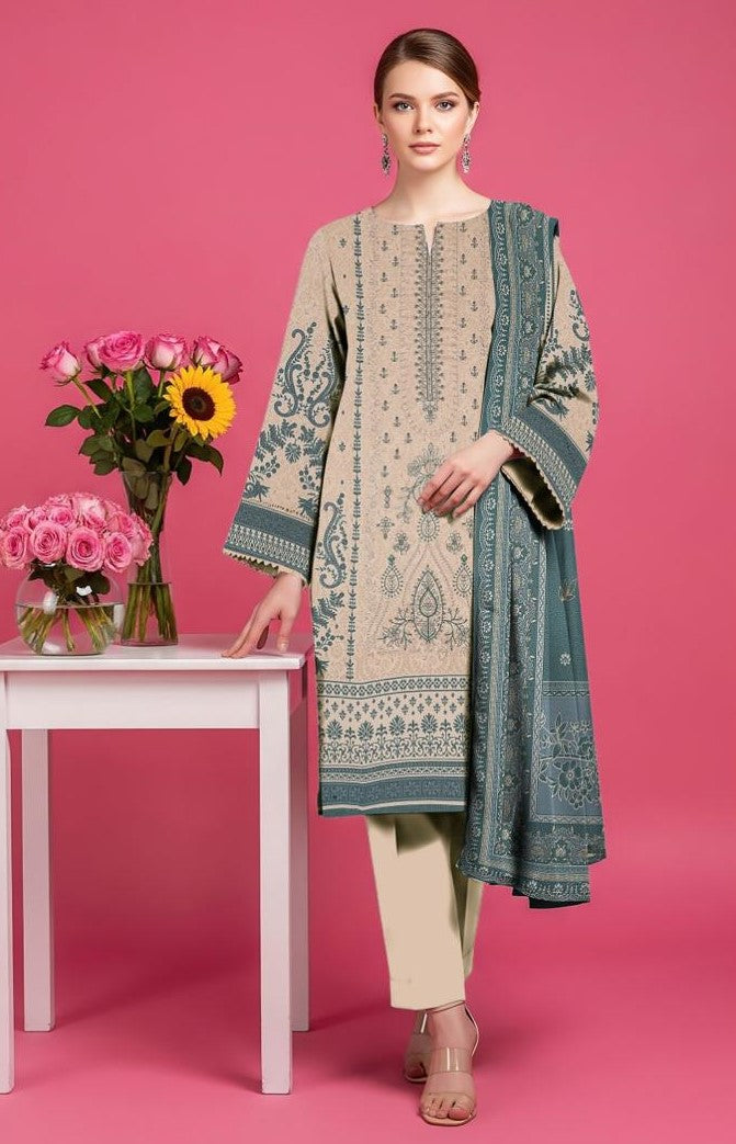 KHAADI-3 Piece Embroidered Dhanak (Unstitched)
