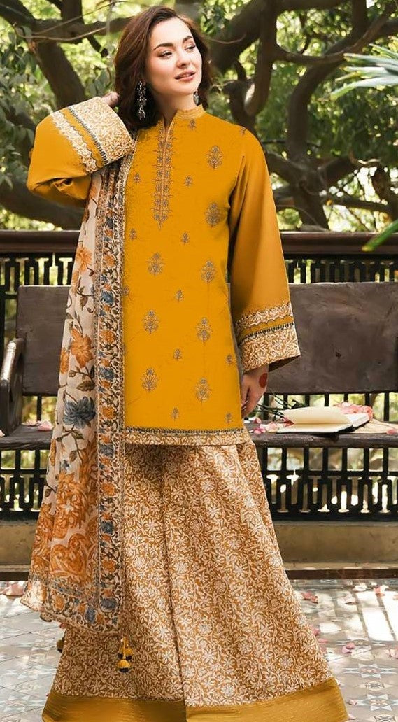 SAPHIRE-3 Piece Embroidered Dhanak (Unstitched)