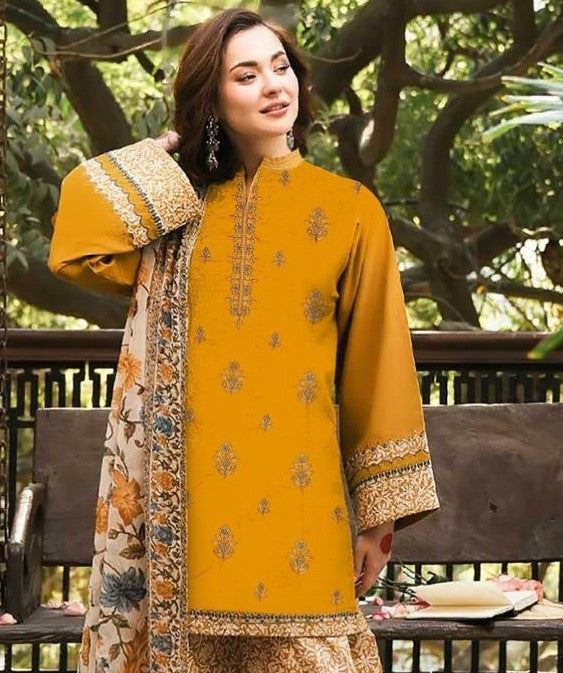SAPHIRE-3 Piece Embroidered Dhanak (Unstitched)