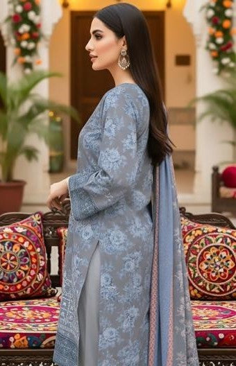 QALAMQAR -3 Piece Embroidered Dhanak (Unstitched)