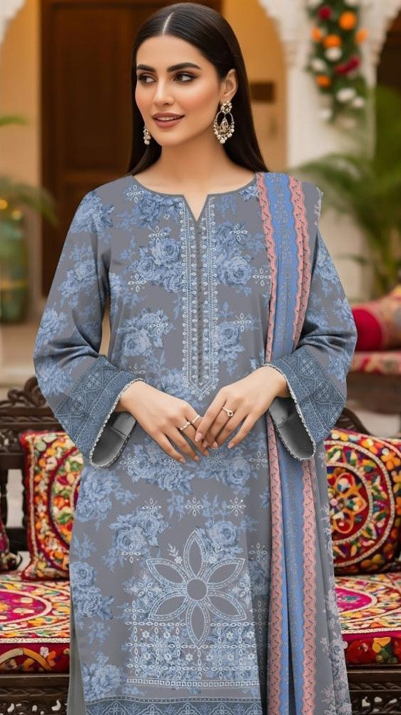 QALAMQAR -3 Piece Embroidered Dhanak (Unstitched)