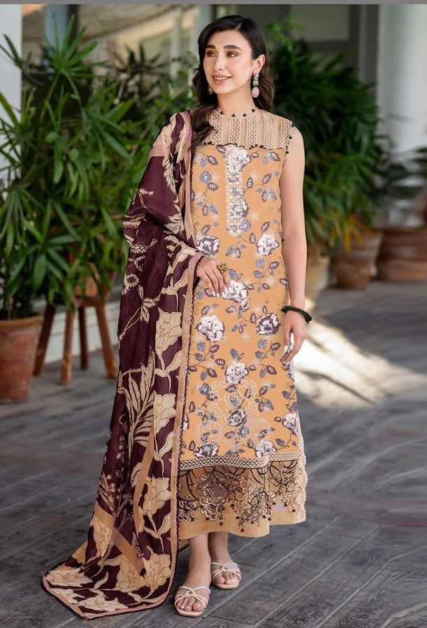 ASFA NABEEL-3 Piece Embroidered Dhanak (Unstitched)