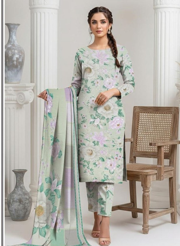 AIMAN-3 Piece Embroidered khaddar (Unstitched)