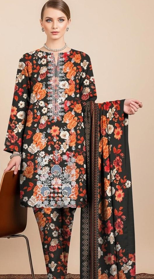 AIMAN-3 Piece Embroidered khaddar (Unstitched)