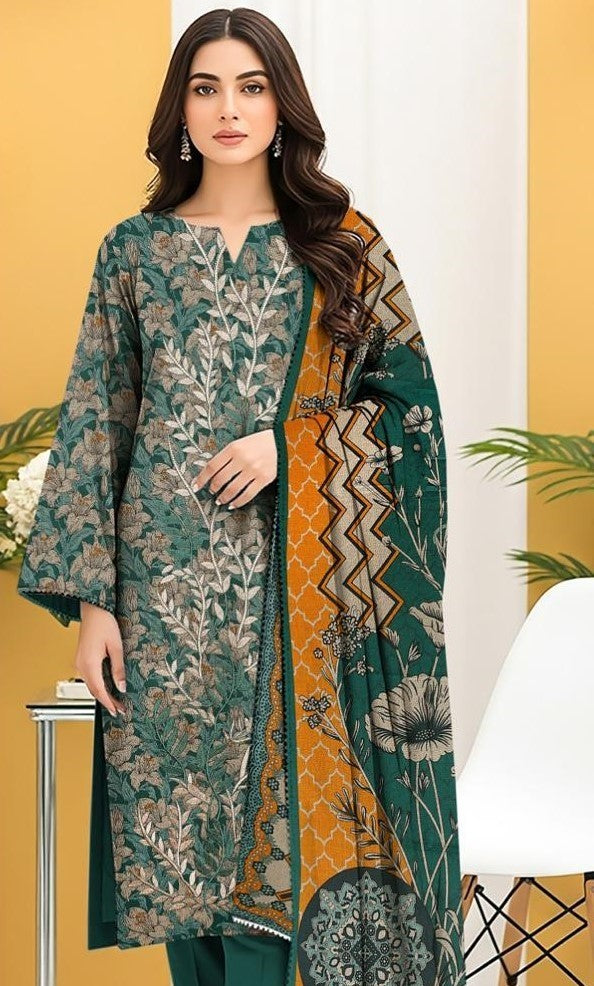 LIMELIGHT-3 Piece Embroidered Dhanak (Unstitched)