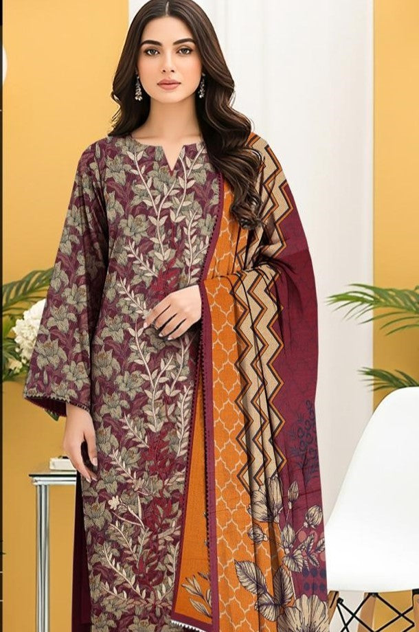 LIMELIGHT-3 Piece Embroidered Dhanak (Unstitched)
