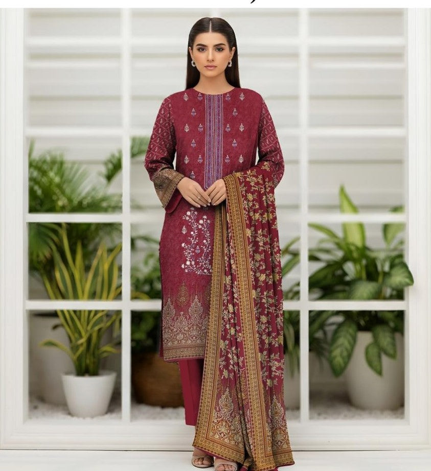 ZARA SHAHJAHAN-3 Piece Embroidered Dhanak (Unstitched)