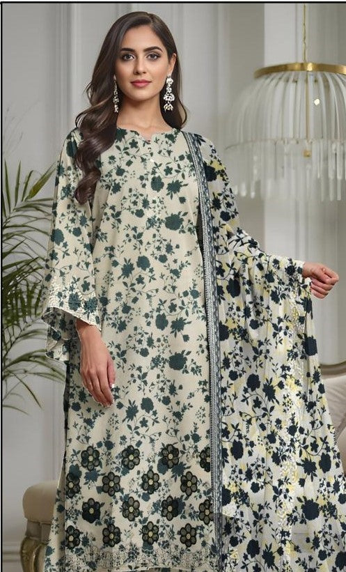 AYZEL-3 Piece Embroidered Dhanak (Unstitched)