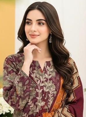 LIMELIGHT-3 Piece Embroidered Dhanak (Unstitched)