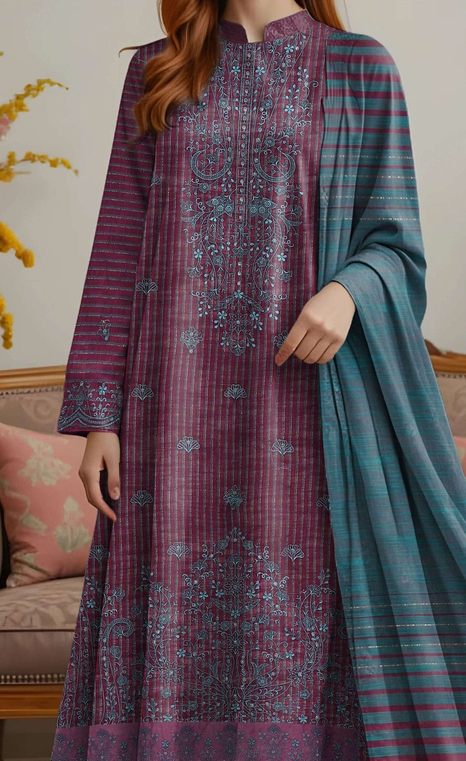 ZEENARA-3 Piece Khaddar Embroidered (Unstitched)