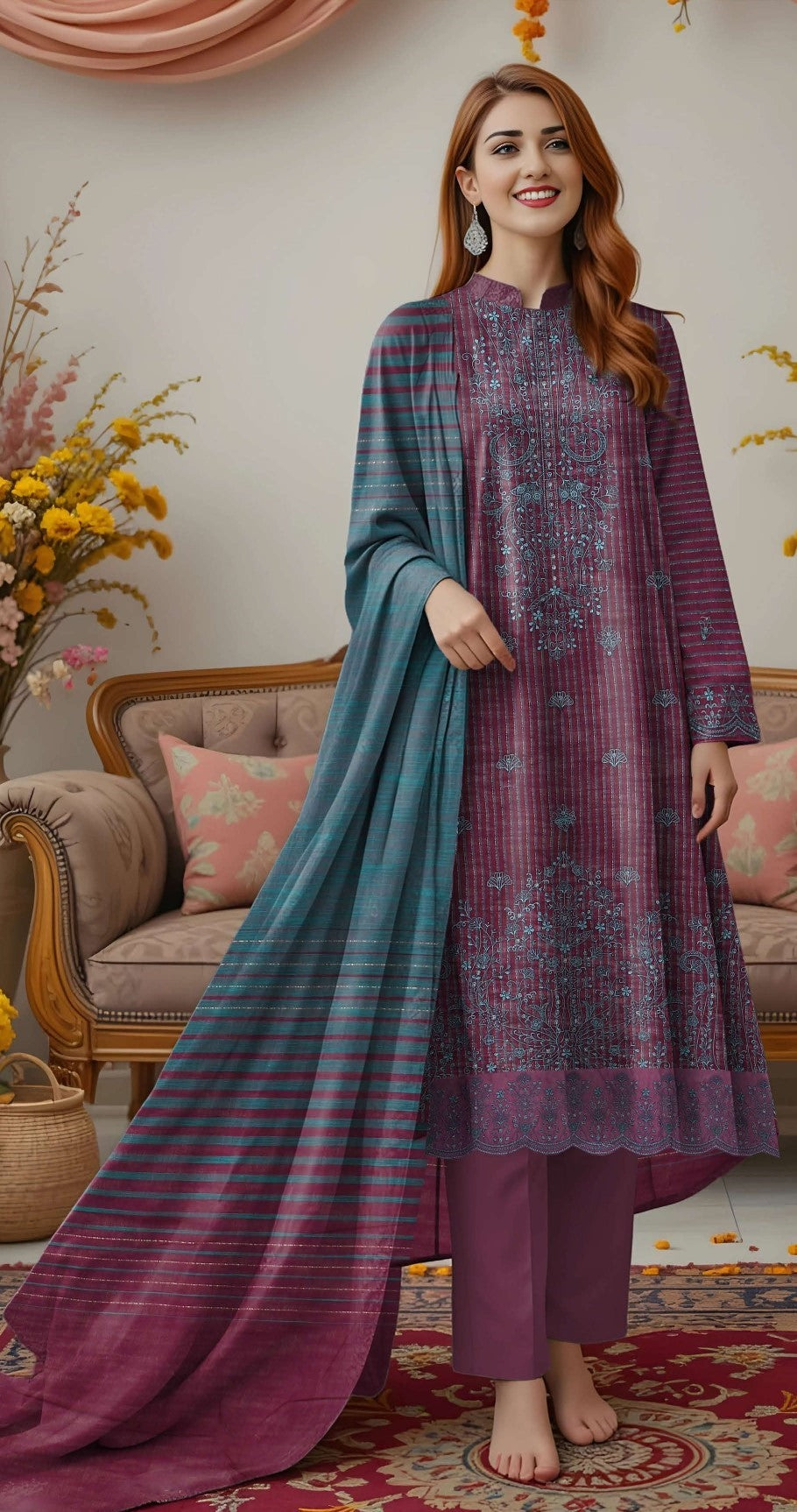 ZEENARA-3 Piece Khaddar Embroidered (Unstitched)