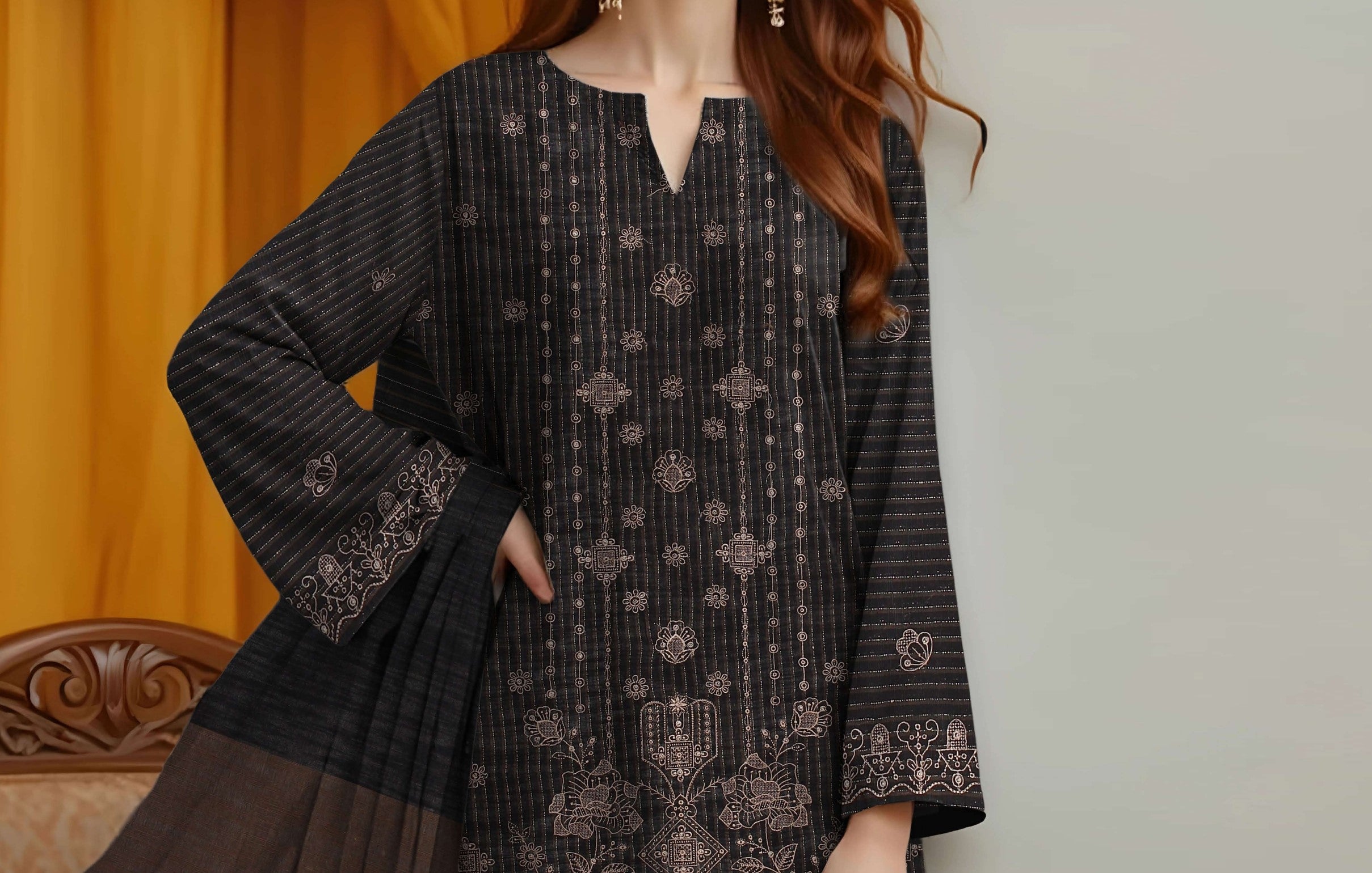 ZEENARA-3 Piece Khaddar Embroidered (Unstitched)