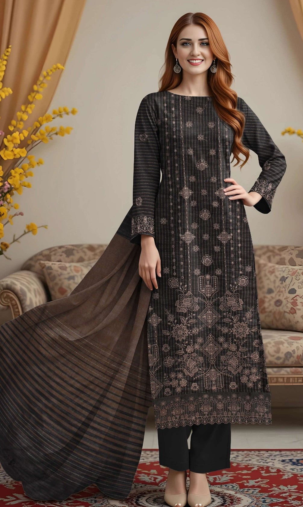 ZEENARA-3 Piece Khaddar Embroidered (Unstitched)