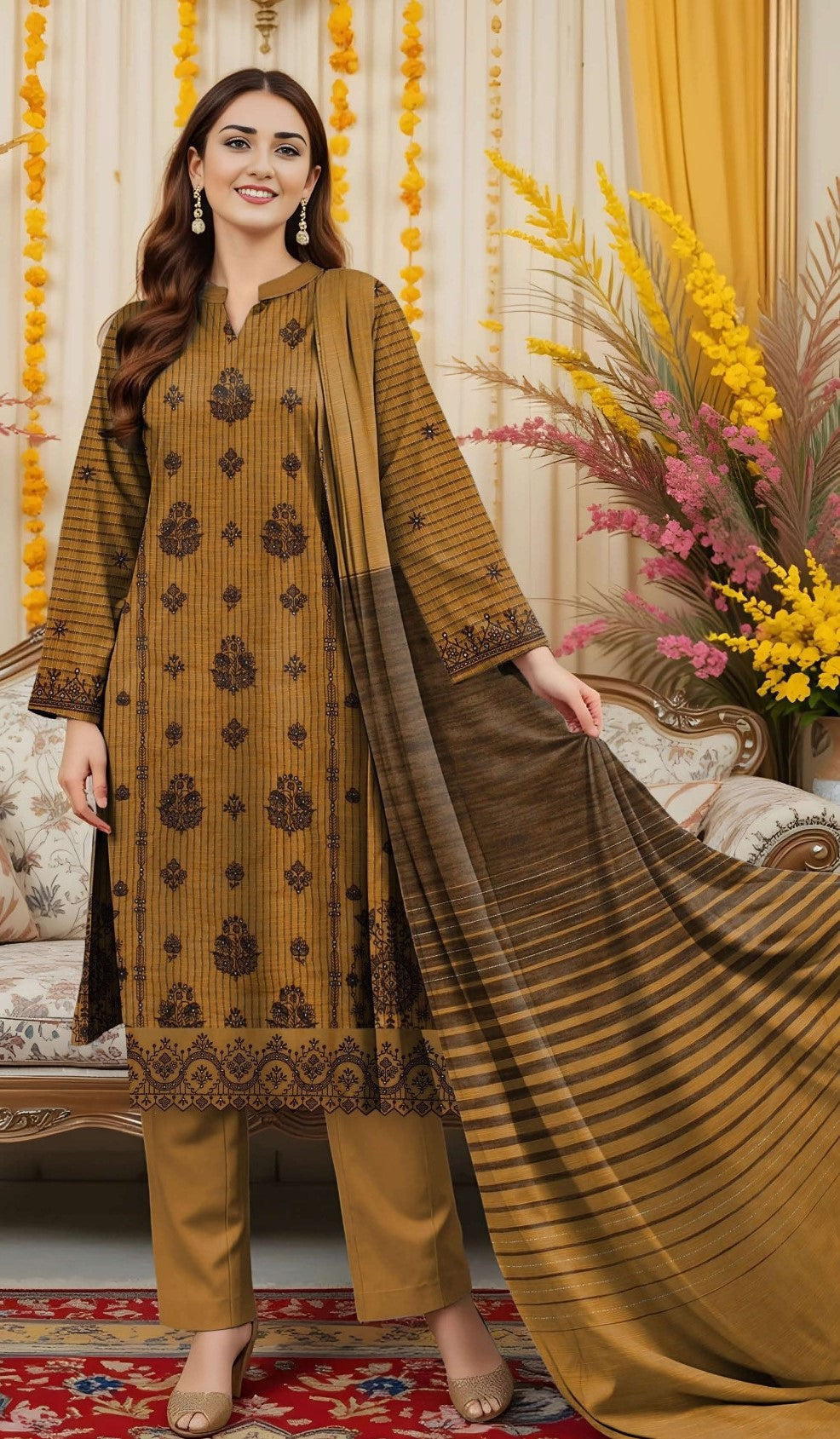 ZEENARA-3 Piece Khaddar Embroidered (Unstitched)