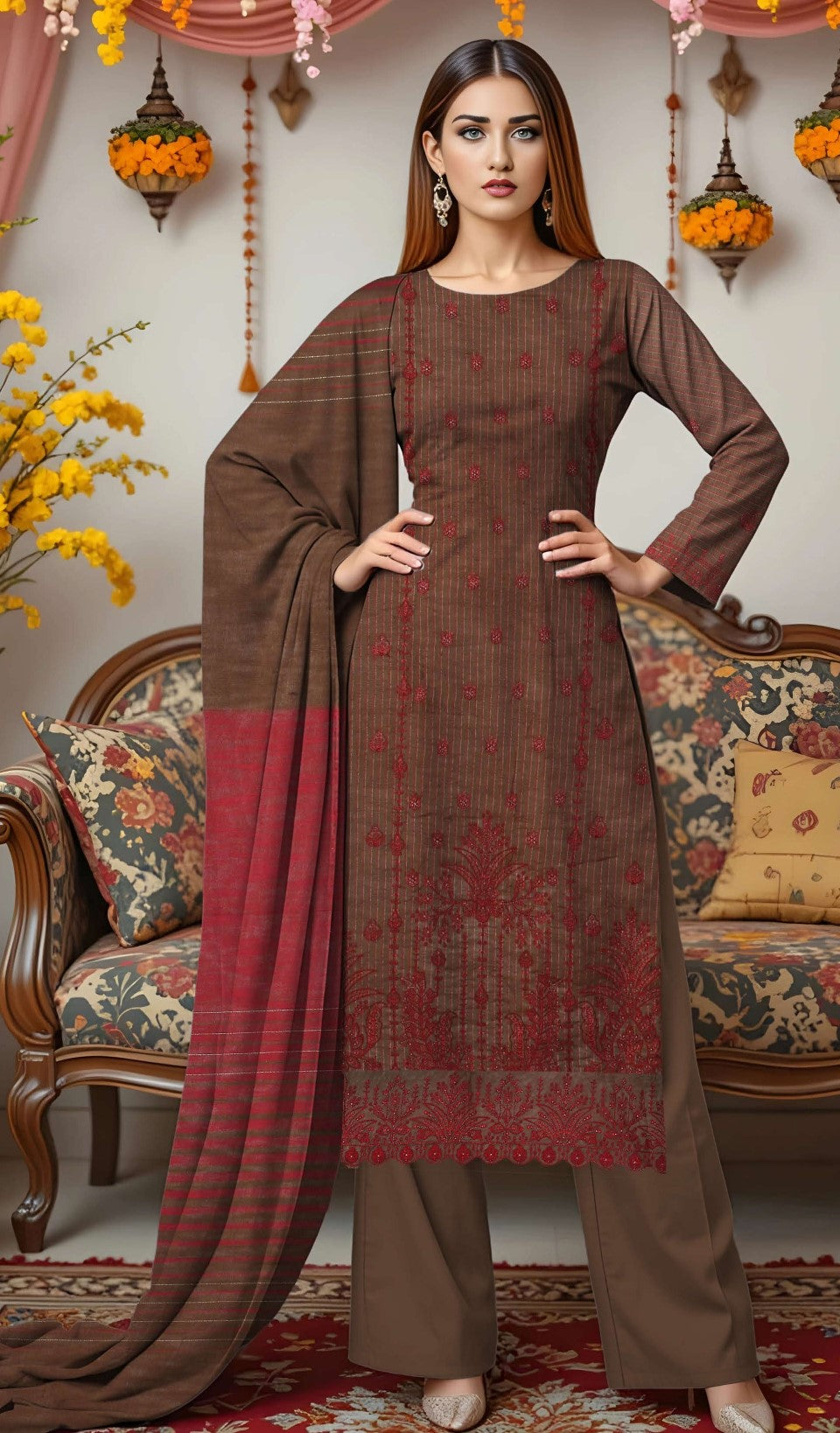 ZEENARA-3 Piece Khaddar Embroidered (Unstitched)