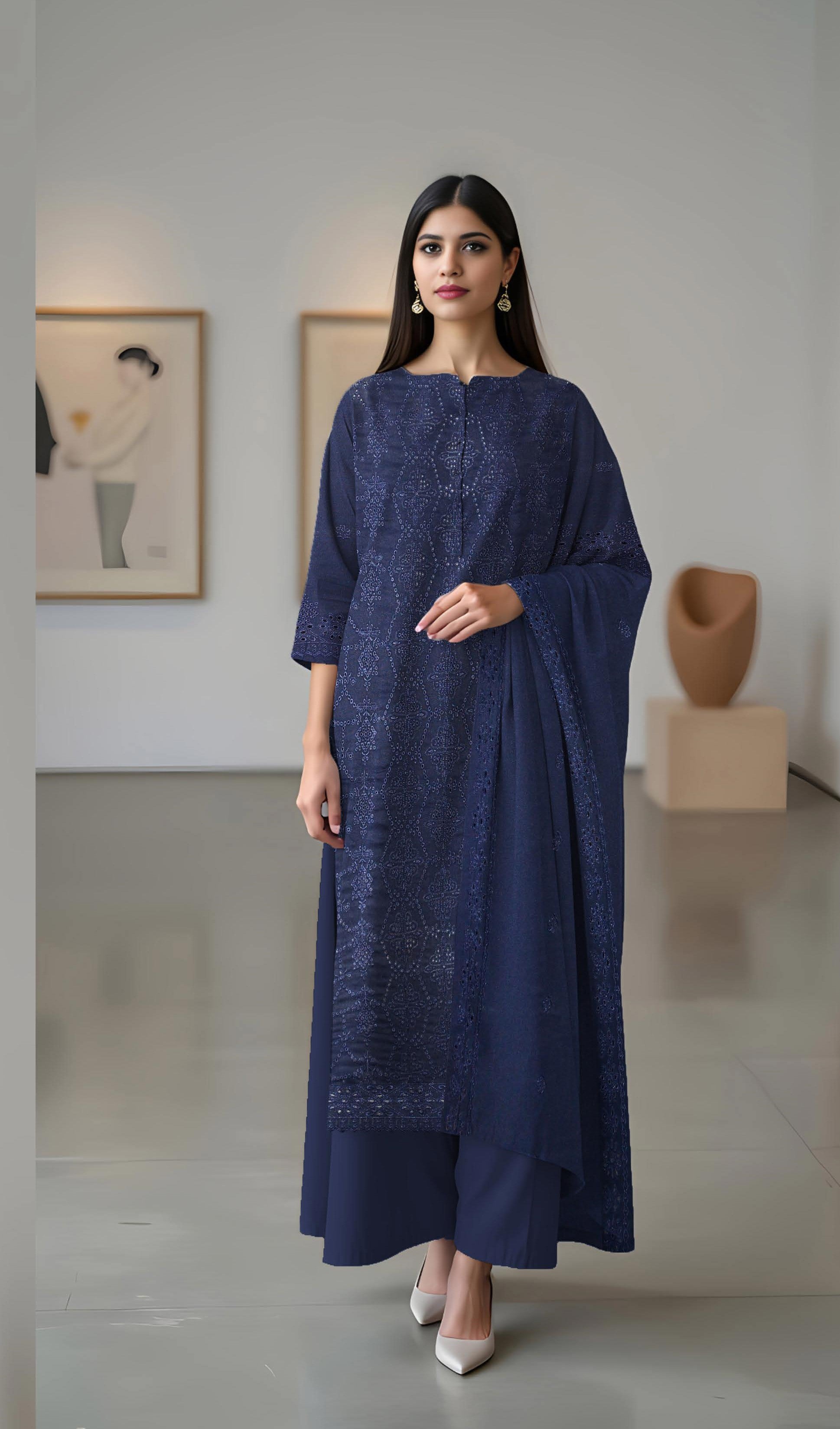 MAZRAN-3 Piece Dhanak Embroidered (Unstitched)