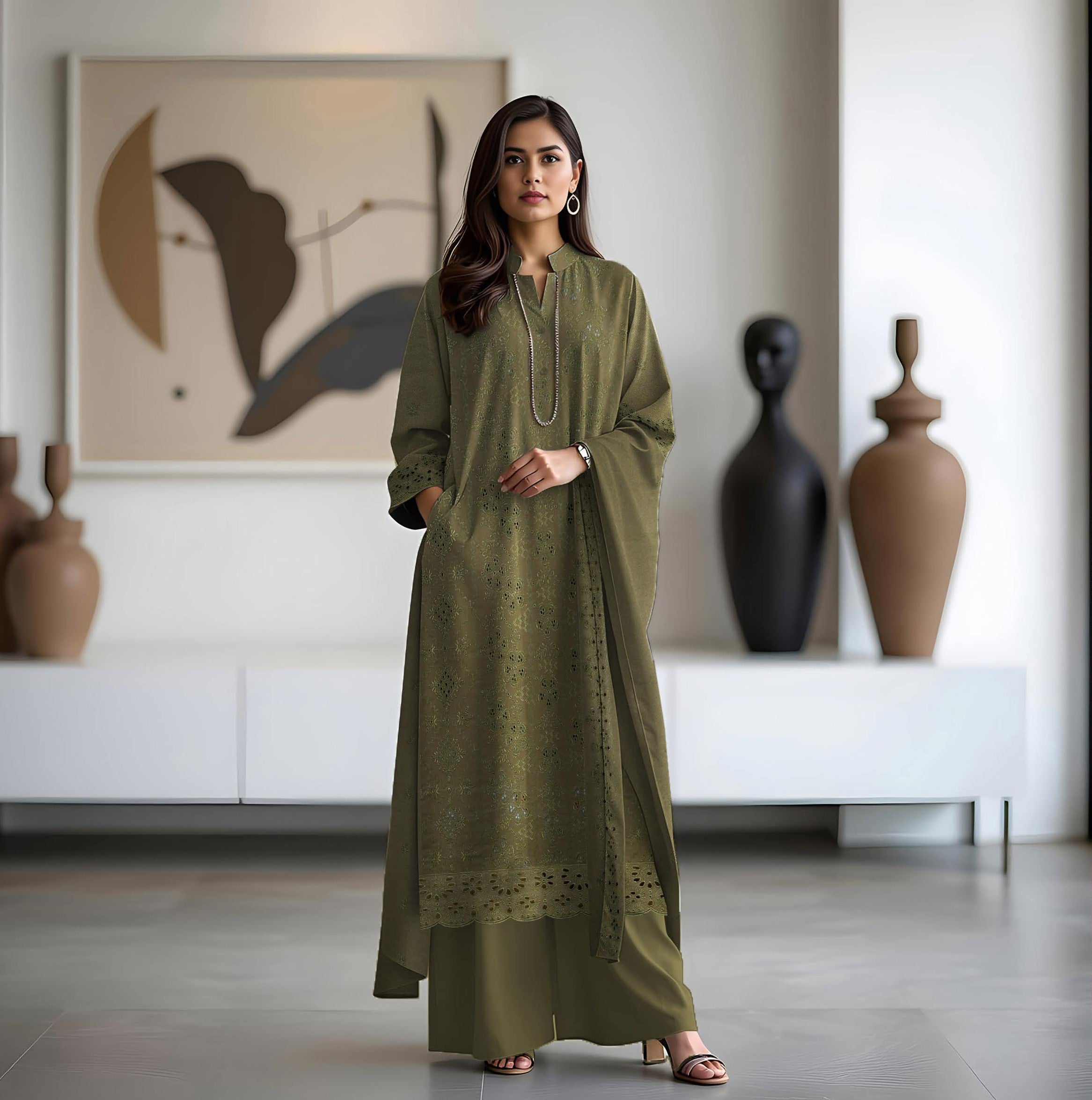 MAZRAN-3 Piece Dhanak Embroidered (Unstitched)