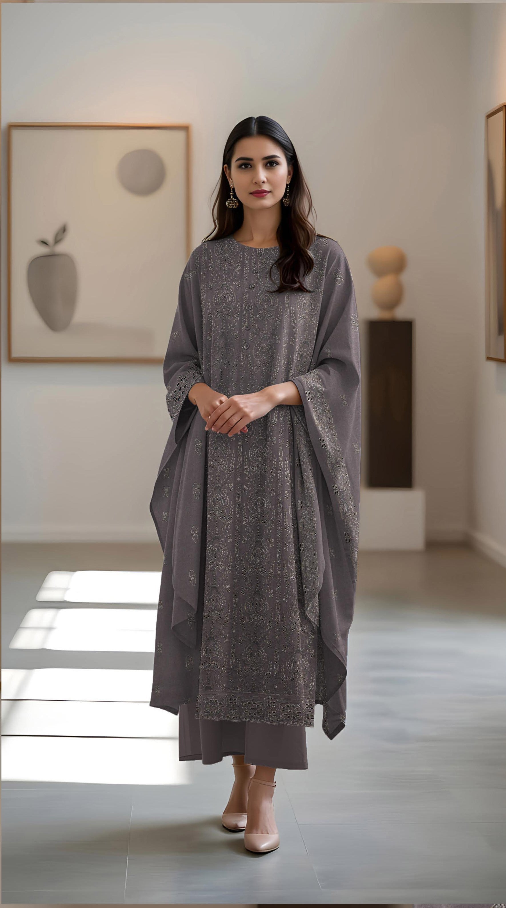 MAZRAN-3 Piece Dhanak Embroidered (Unstitched)