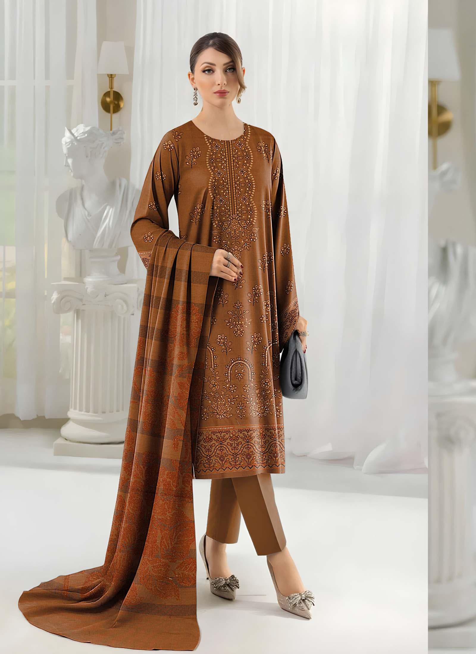 CHANDNI-3 Piece Fancy Dhanak Embroidered (Unstitched)