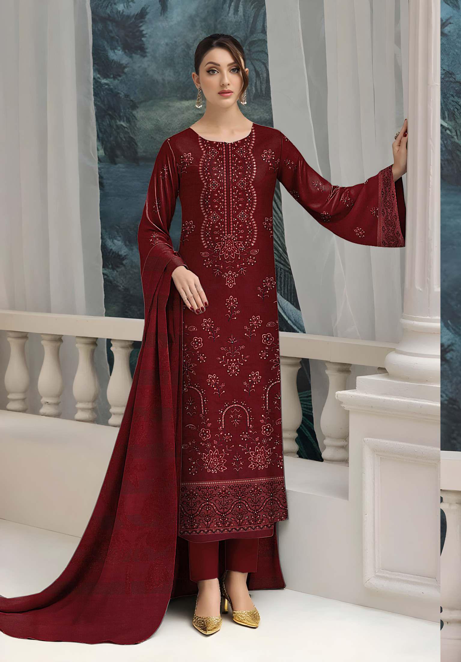 CHANDNI-3 Piece Fancy Dhanak Embroidered (Unstitched)