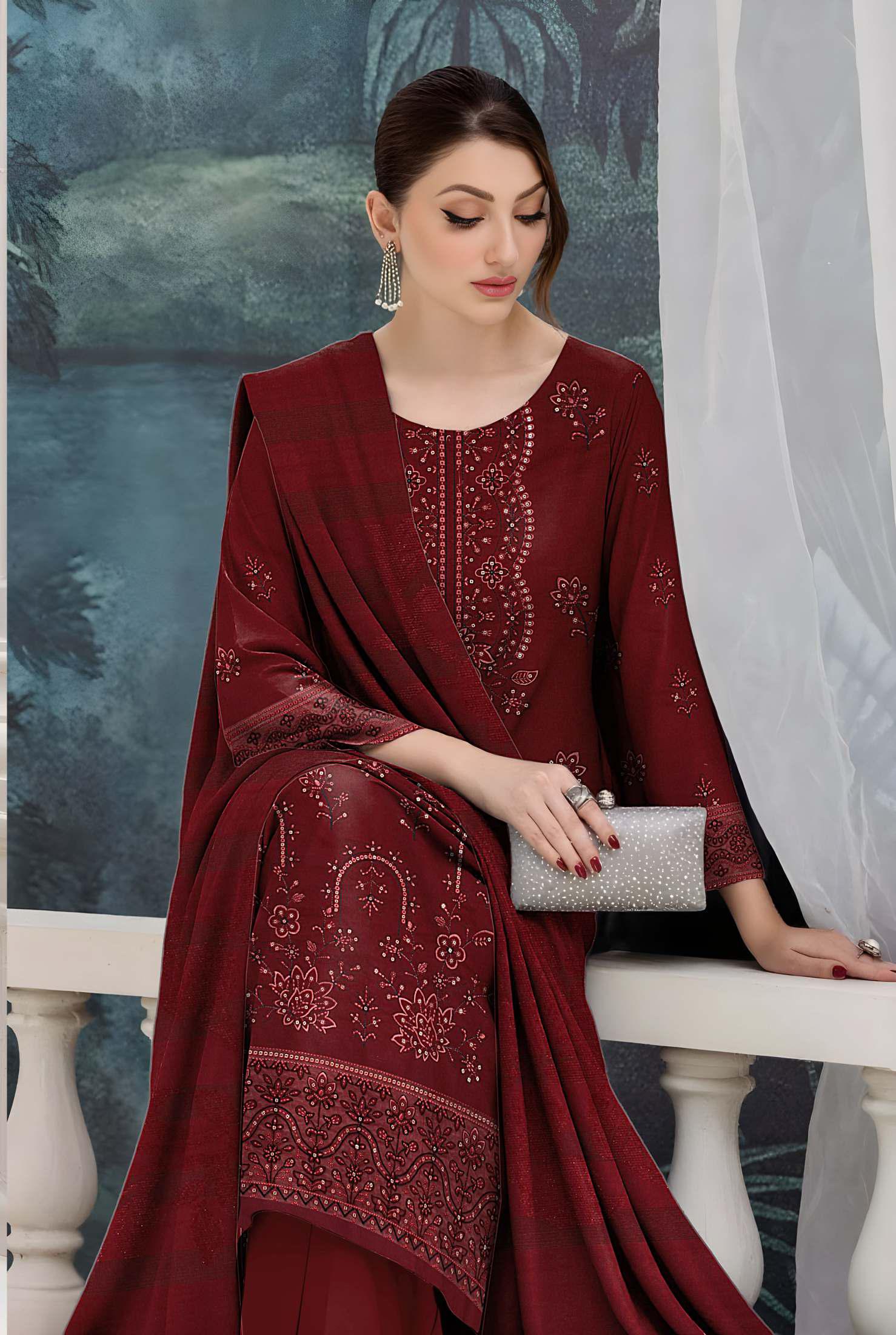 CHANDNI-3 Piece Fancy Dhanak Embroidered (Unstitched)