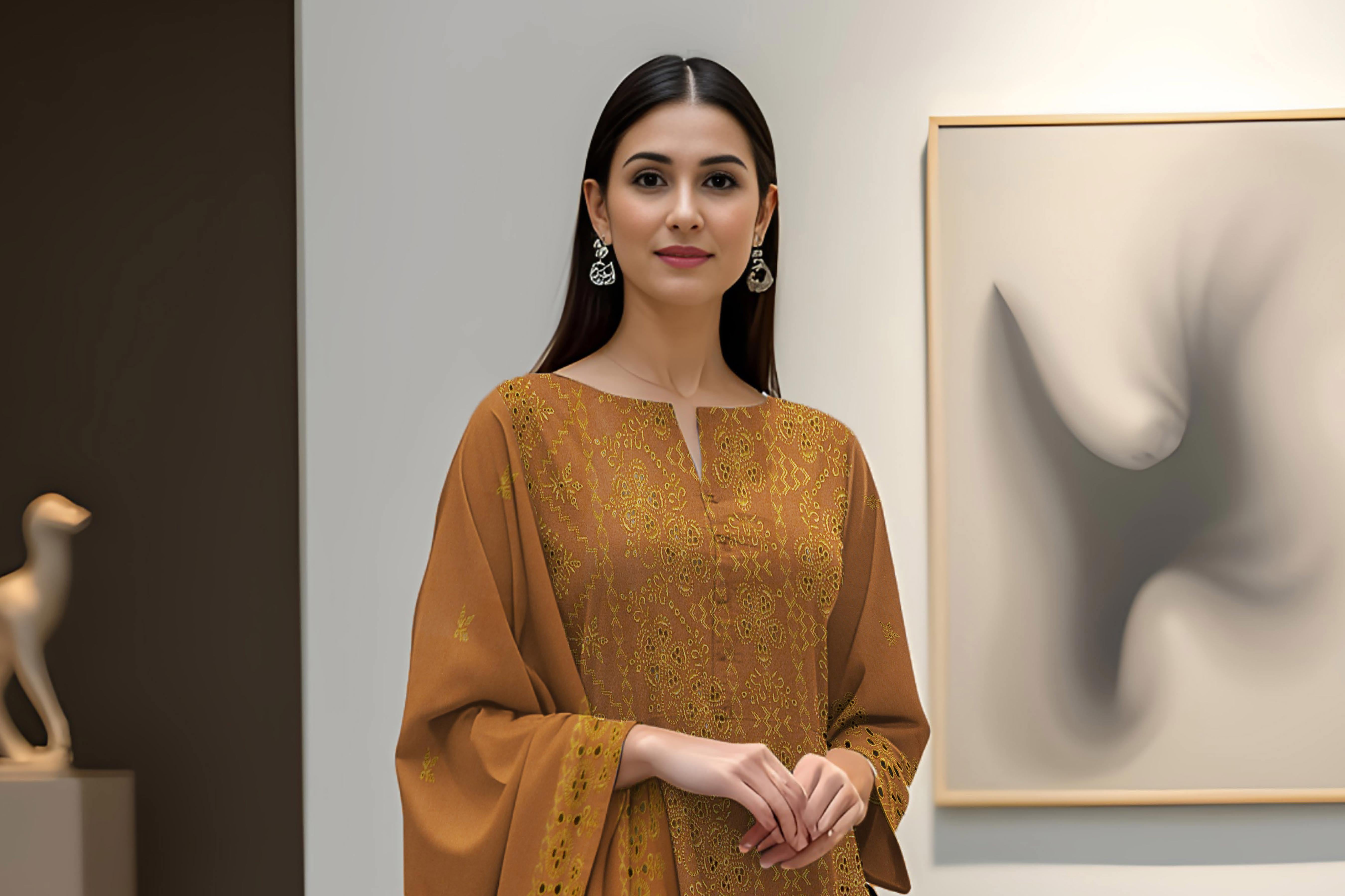 MAZRAN-3 Piece Dhanak Embroidered (Unstitched)