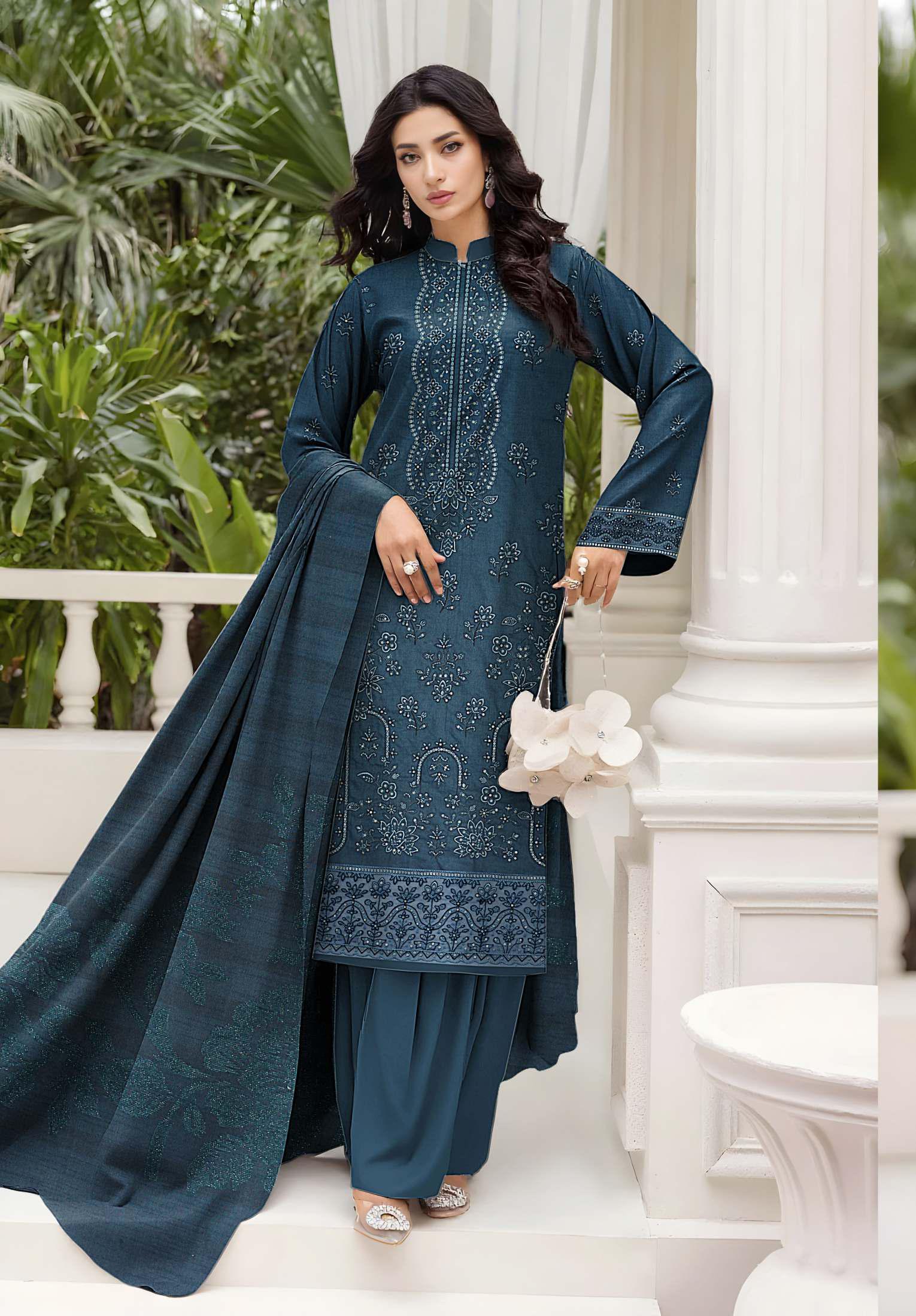 CHANDNI-3 Piece Fancy Dhanak Embroidered (Unstitched)