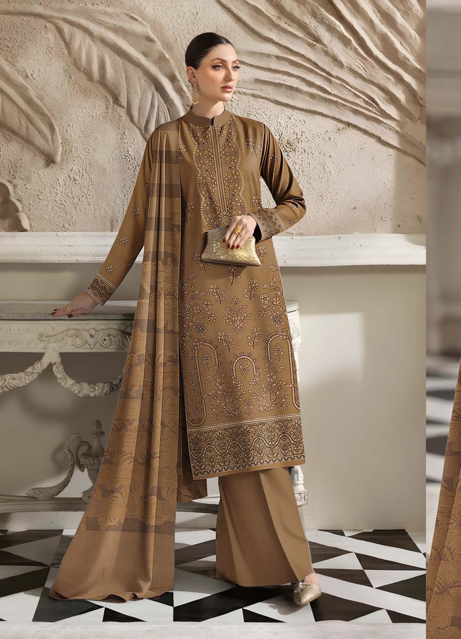 CHANDNI-3 Piece Fancy Dhanak Embroidered (Unstitched)