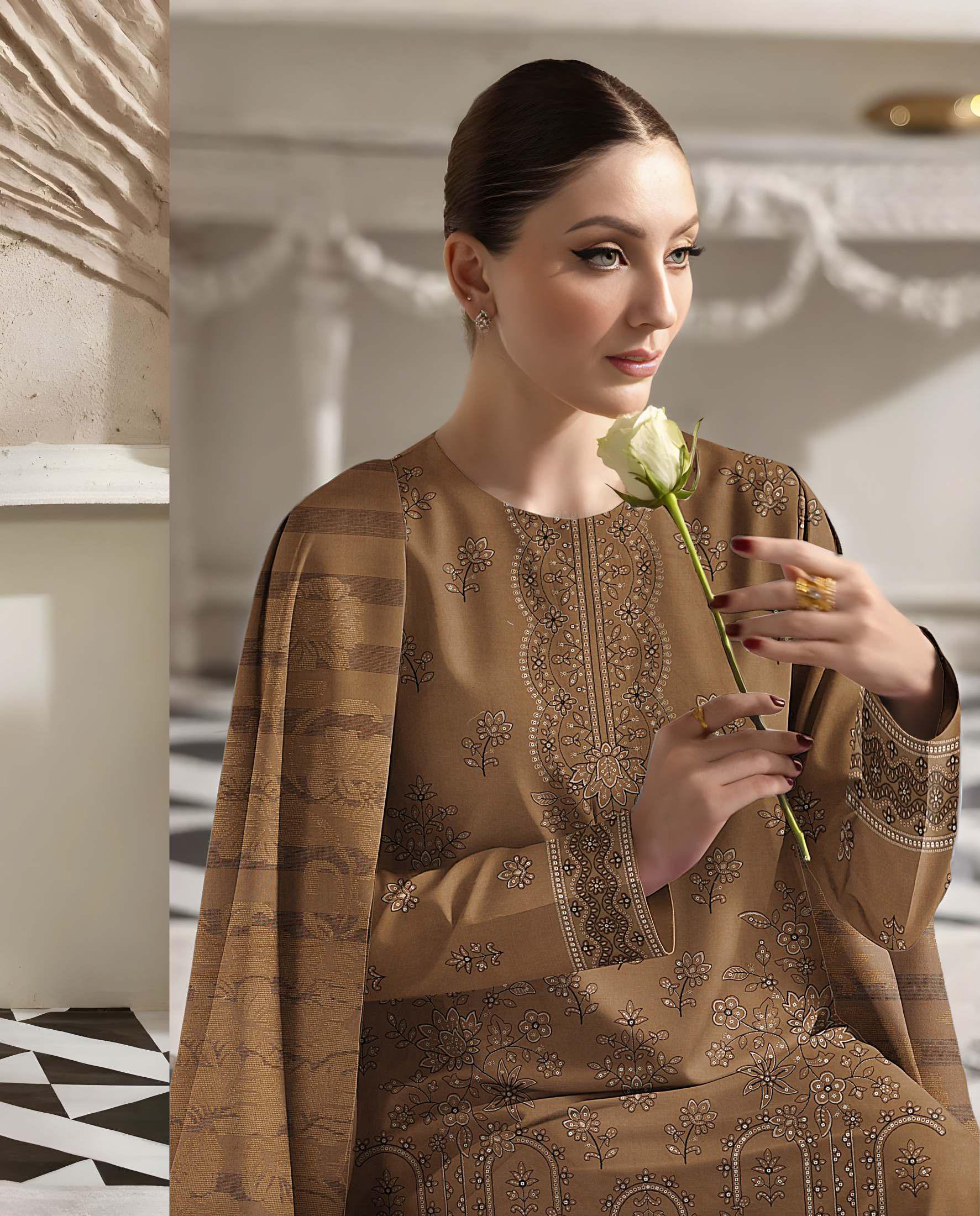 CHANDNI-3 Piece Fancy Dhanak Embroidered (Unstitched)
