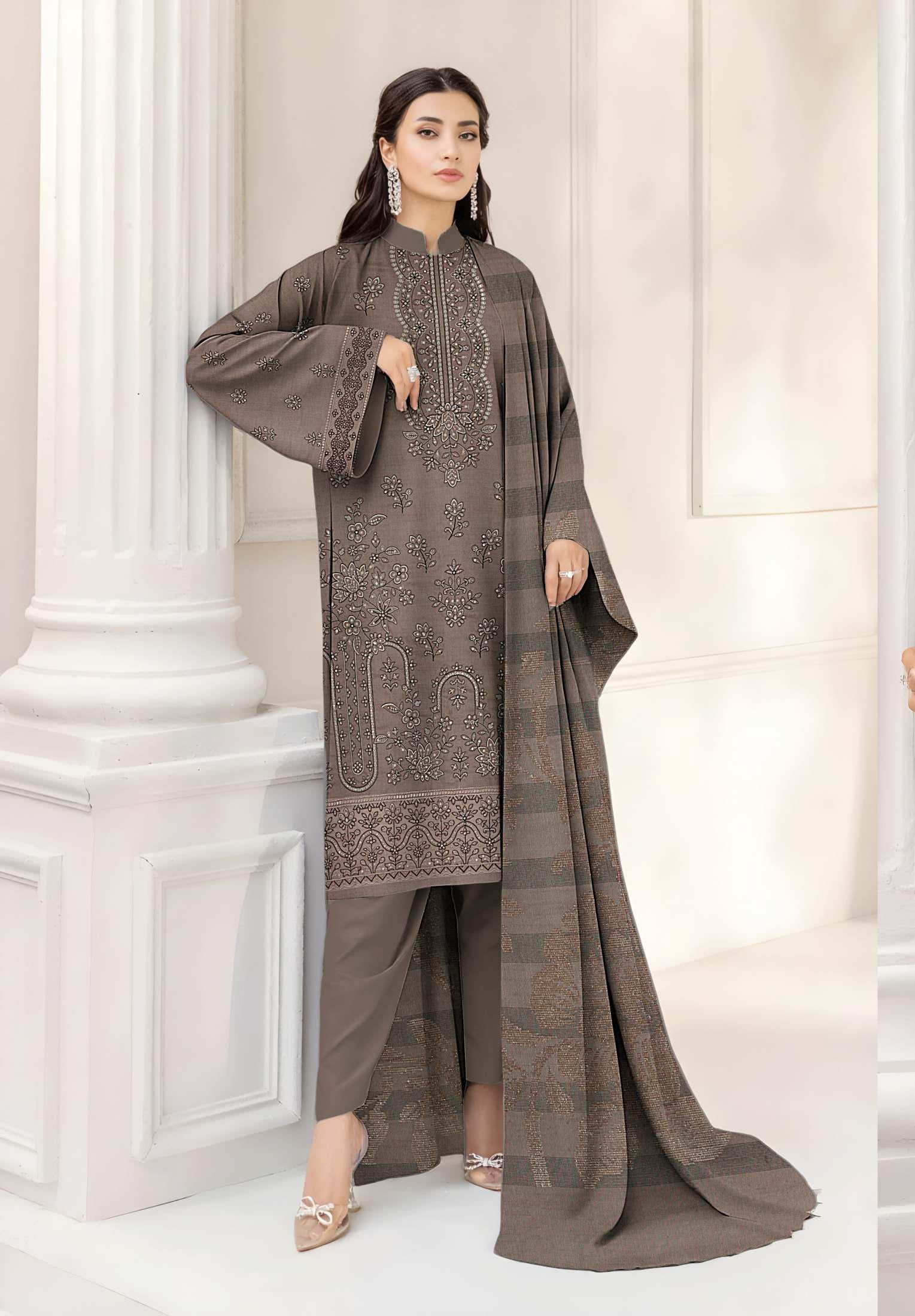 CHANDNI-3 Piece Fancy Dhanak Embroidered (Unstitched)