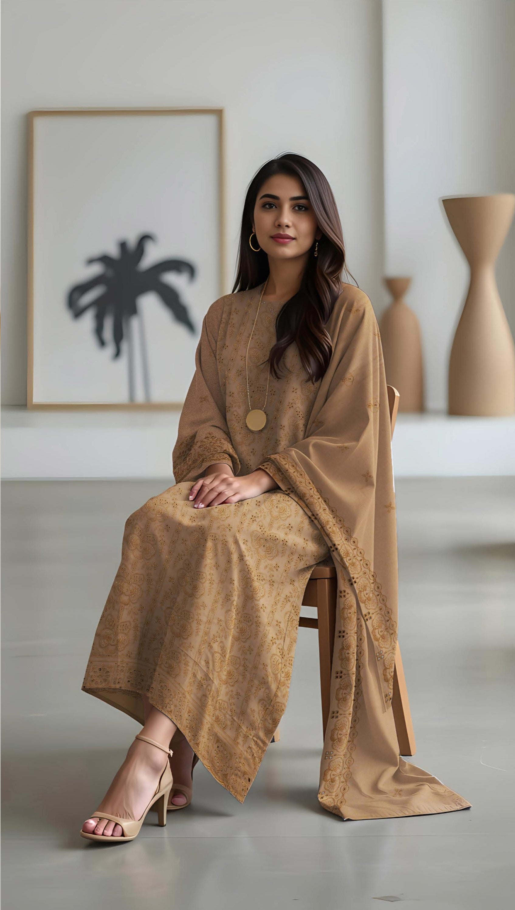 MAZRAN-3 Piece Dhanak Embroidered (Unstitched)