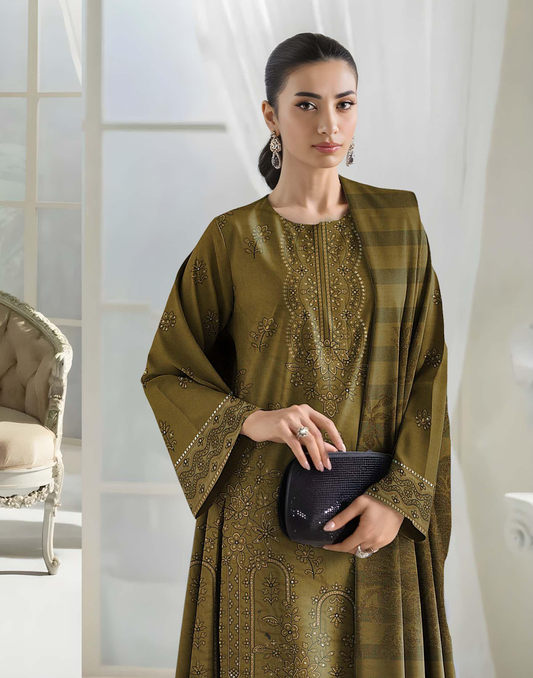 CHANDNI-3 Piece Fancy Dhanak Embroidered (Unstitched)