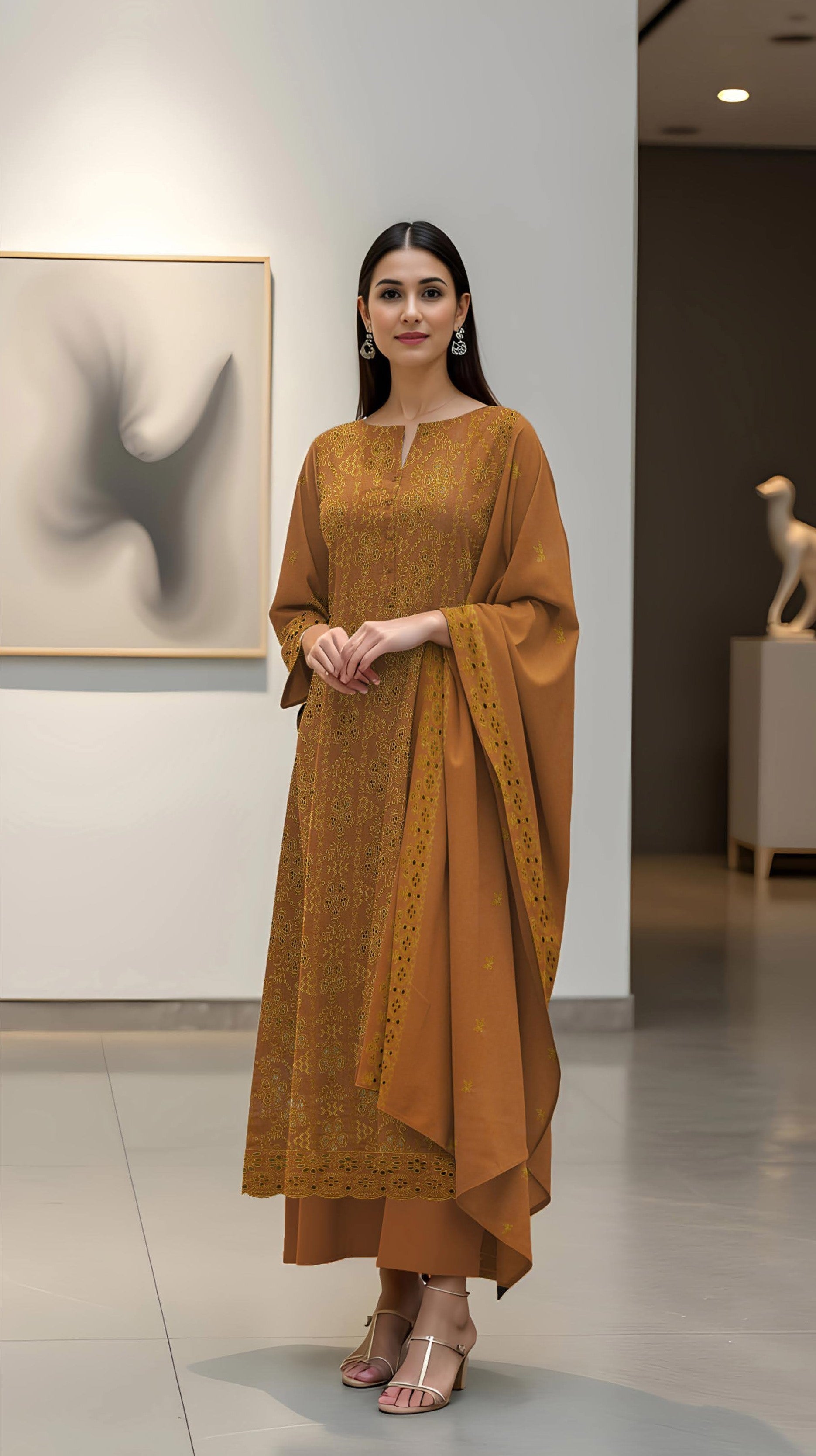 MAZRAN-3 Piece Dhanak Embroidered (Unstitched)