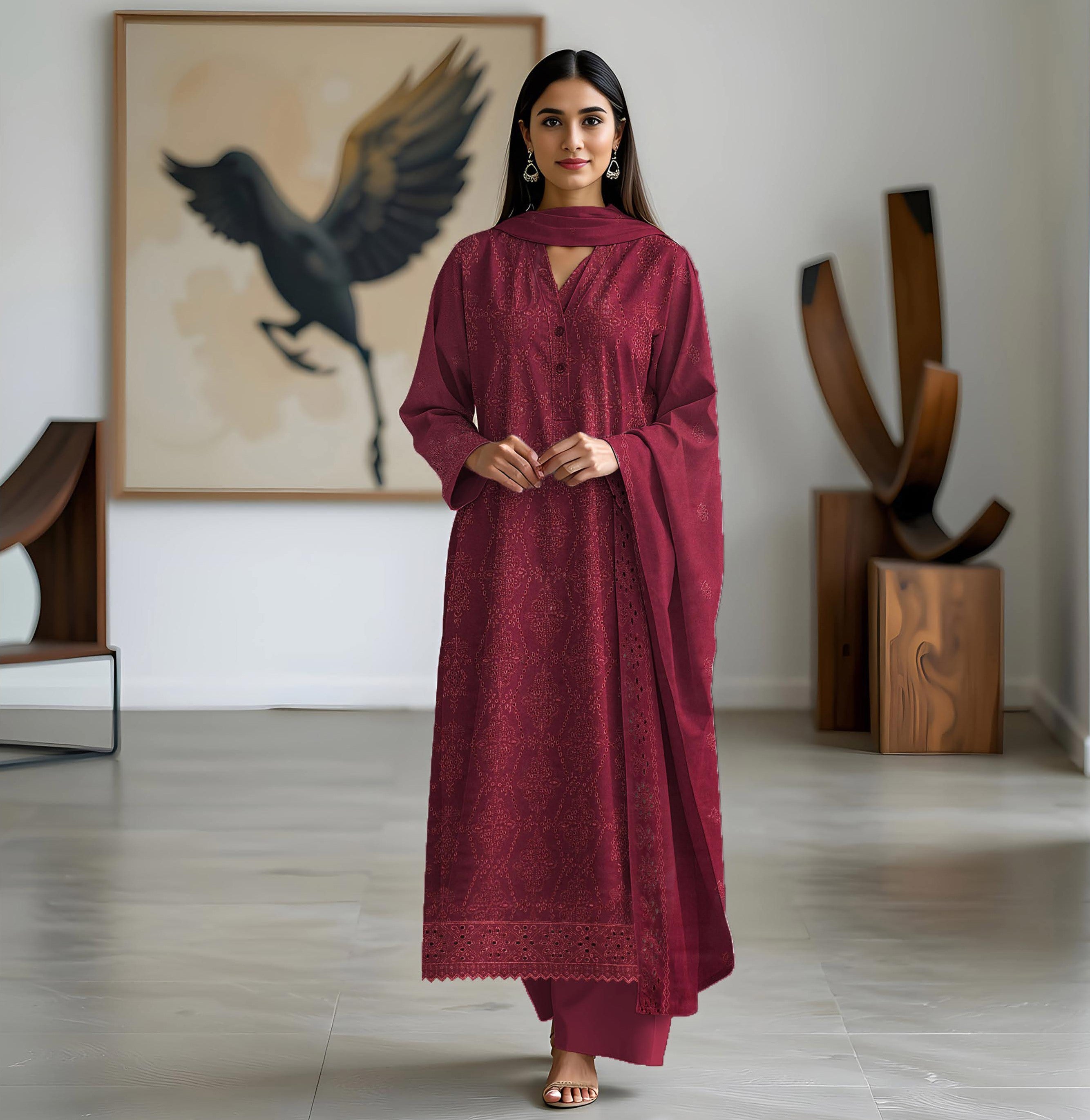 MAZRAN-3 Piece Dhanak Embroidered (Unstitched)