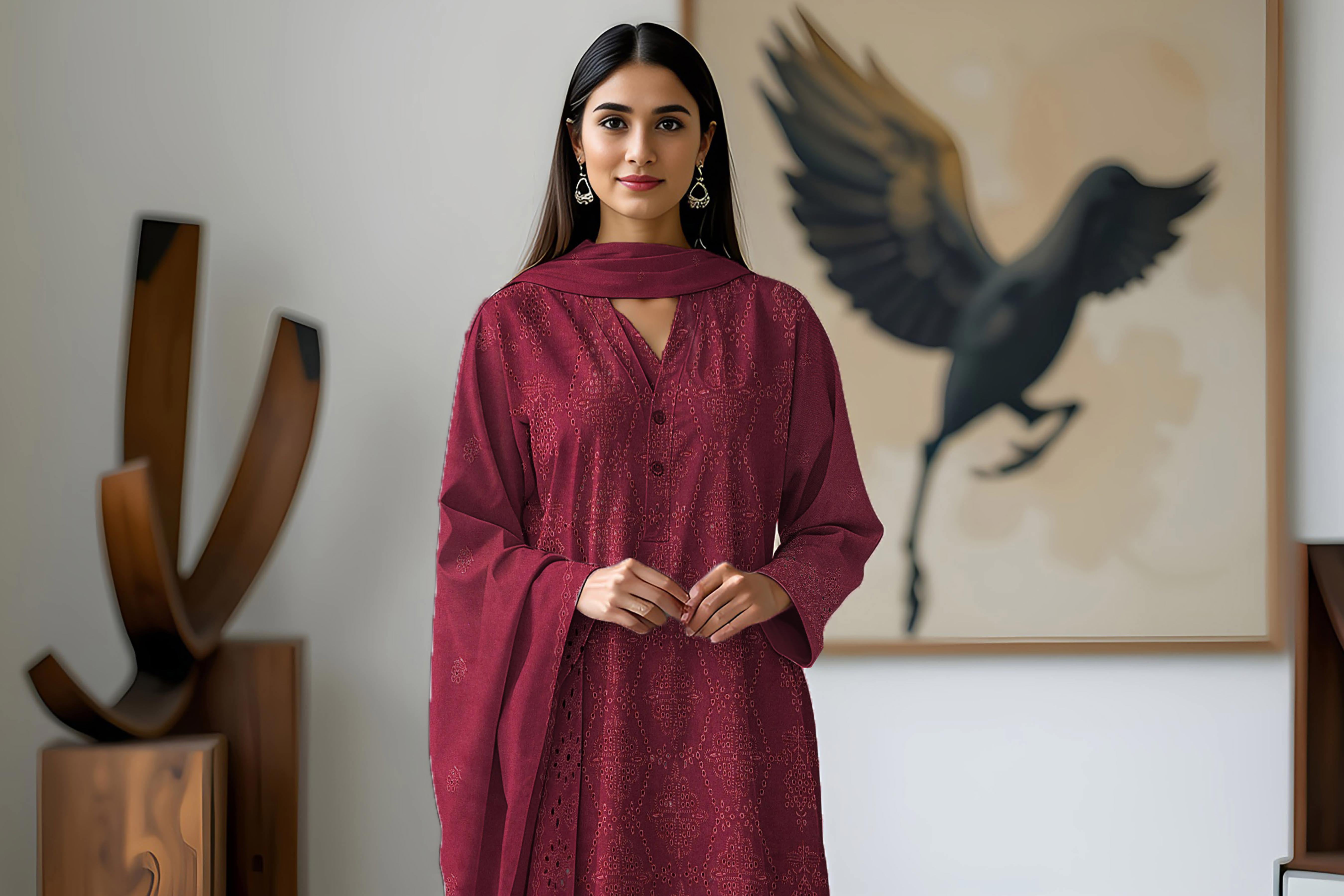 MAZRAN-3 Piece Dhanak Embroidered (Unstitched)
